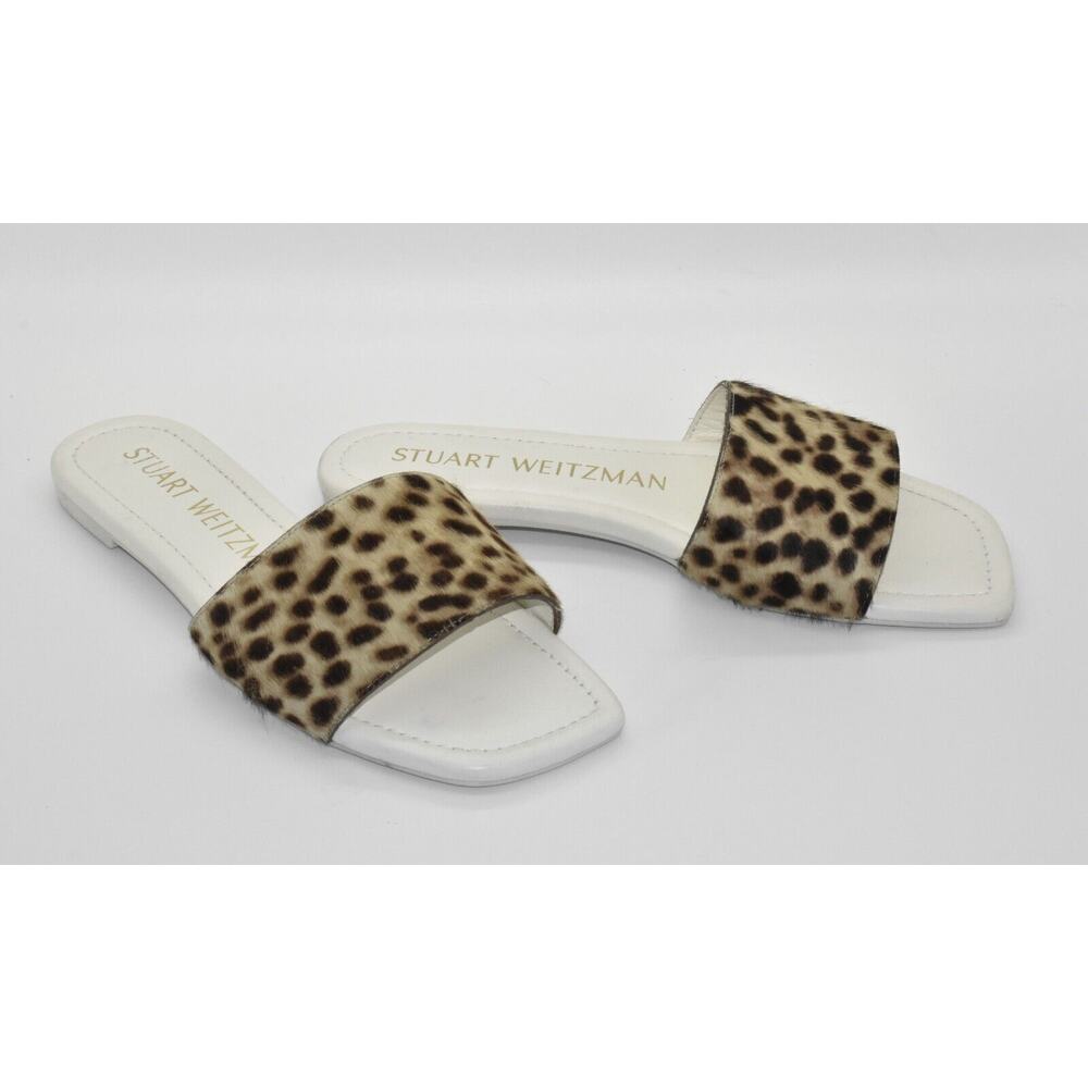 B2 NWOB STUART WEITZMAN Cheetah Calf Hair Cream Slide Sandal Shoes Size 6 B $295